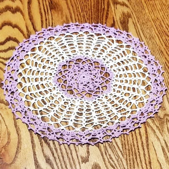 Vintage Style New Hand Crafted Violet & White Candy Dish 12" Doily - Picture 1 of 3